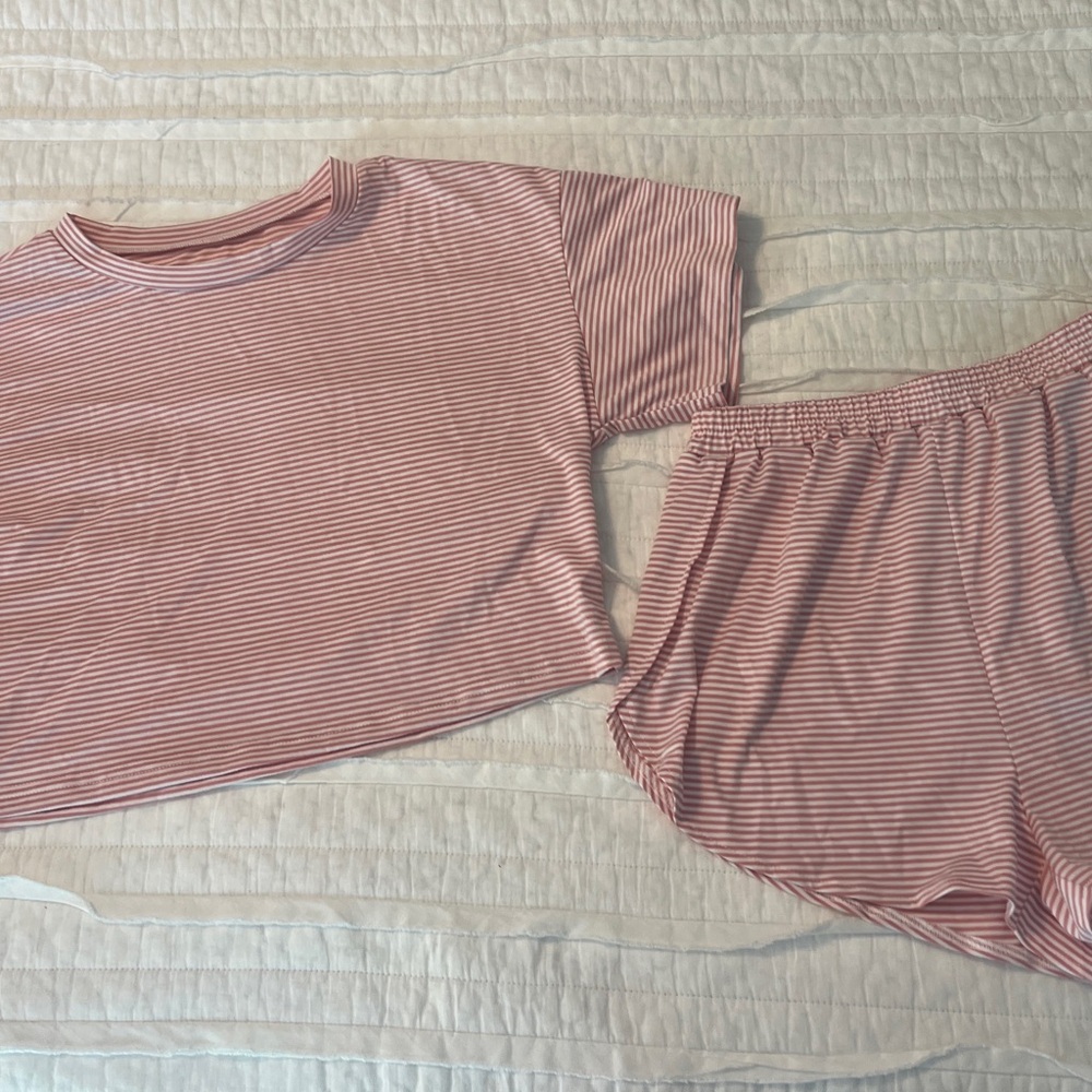 Pink Pajama Set with Short-Sleeve Top and Lounge Shorts